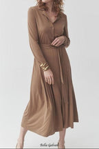Flowering Girl Women Drawstring waist midi dress in brown