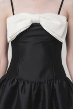 Flowering Girl Women Bow-Detail Taffeta Midi Dress in black