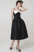 Flowering Girl Women Bow-Detail Taffeta Midi Dress in black