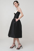 Flowering Girl Women Bow-Detail Taffeta Midi Dress in black
