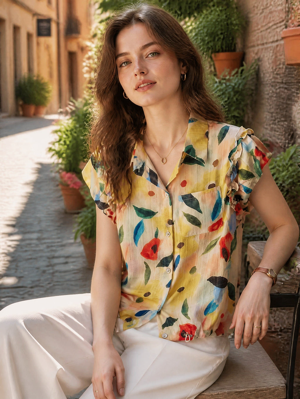 Flowering Girl Women odelia Casual Polo Floral Printed Shirt