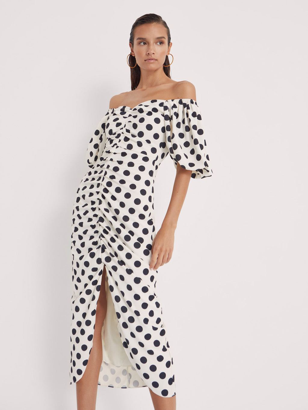 Flowering Girl Women Rita Dots - Draped Polka Dot Midi Dress