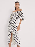 Flowering Girl Women Rita Dots - Draped Polka Dot Midi Dress
