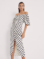 Flowering Girl Women Rita Dots - Draped Polka Dot Midi Dress