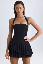 Asymmetric Layered Halterneck Mini Dress In Black