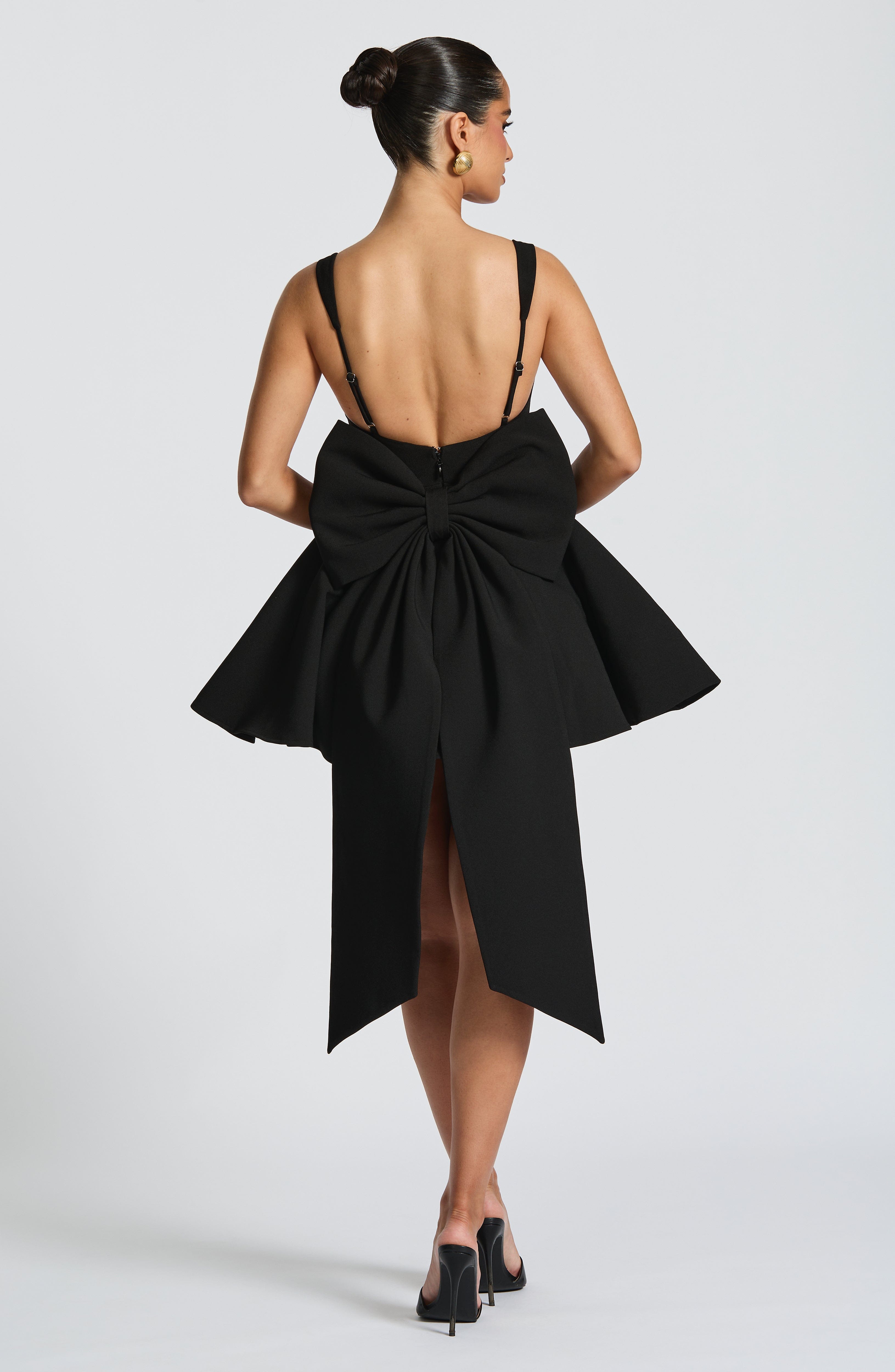 kristin back bow embellished Mini Dress in Black