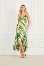Flowering Girl Women marciano waterfall printed satin midi dress in green