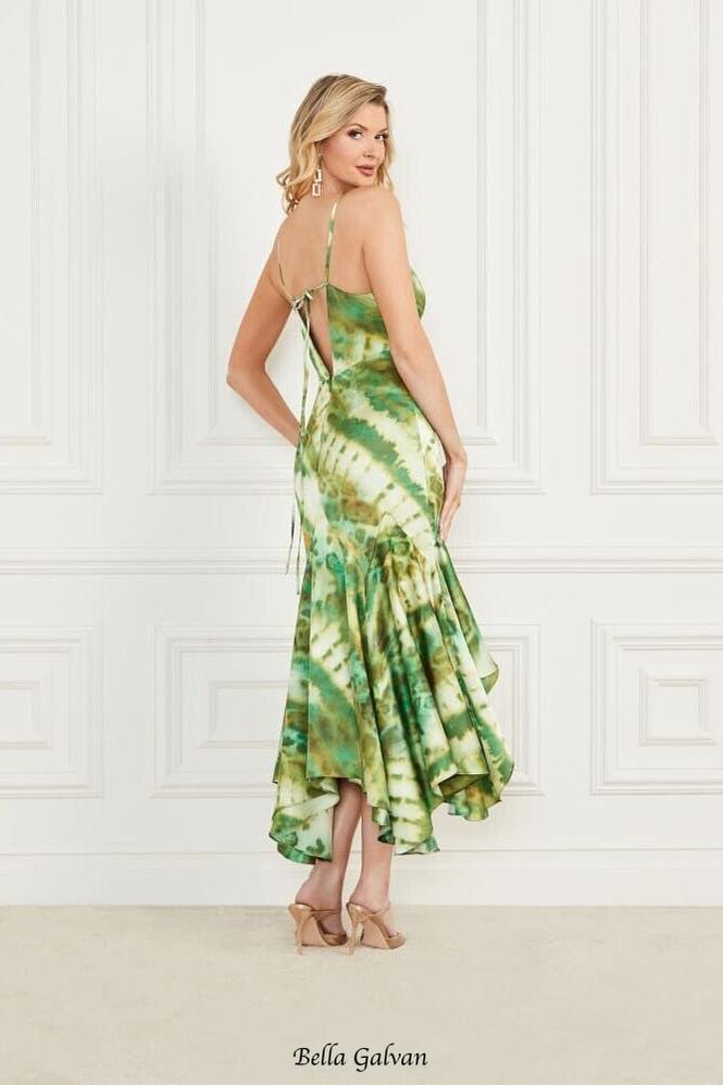 Flowering Girl Women marciano waterfall printed satin midi dress in green