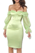 Flowering Girl Women Satin Strapless Puff Sleeve Mini Dress In Mint