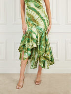 Flowering Girl Women marciano waterfall printed satin midi dress in green