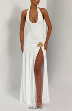 Saira pleated high slit Maxi Skirt - White