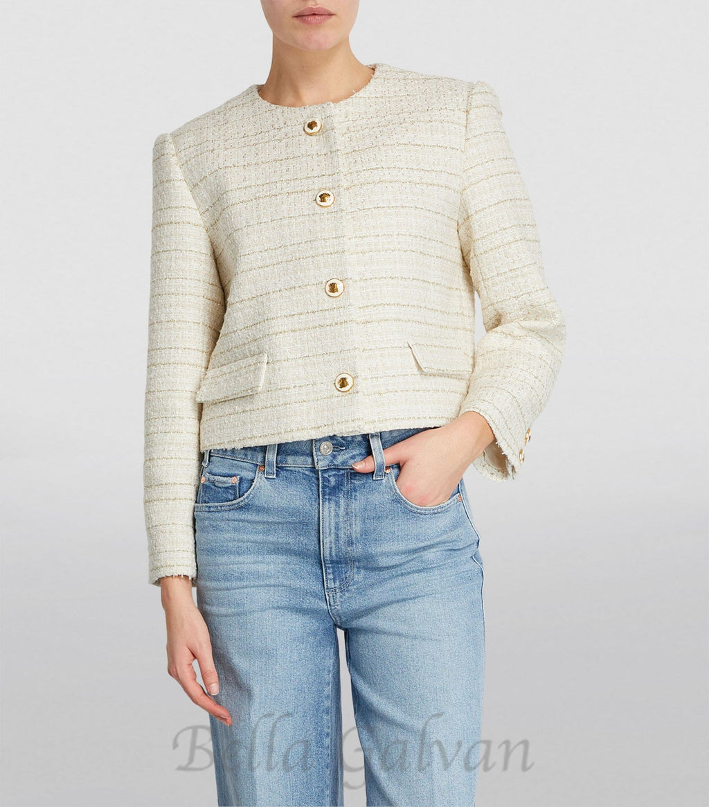 Flowering Girl Women Zally Cropped Tweed Jacket in ecru
