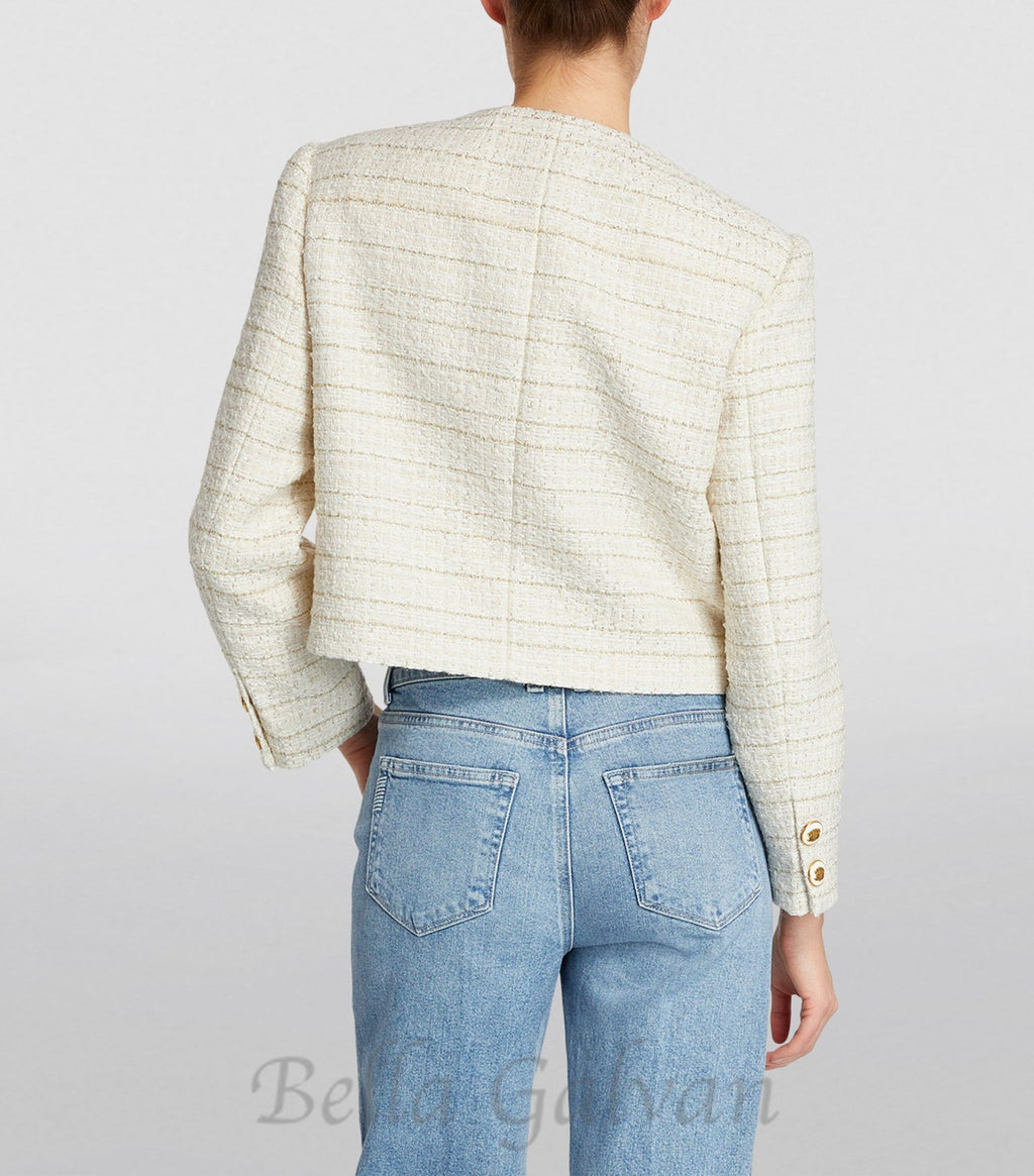 Flowering Girl Women Zally Cropped Tweed Jacket in ecru