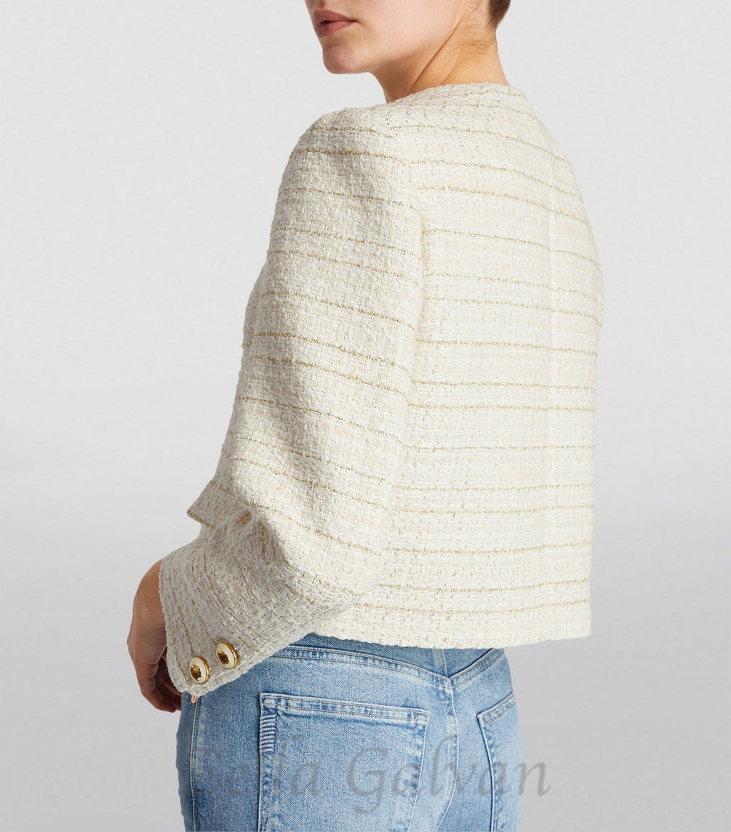 Flowering Girl Women Zally Cropped Tweed Jacket in ecru