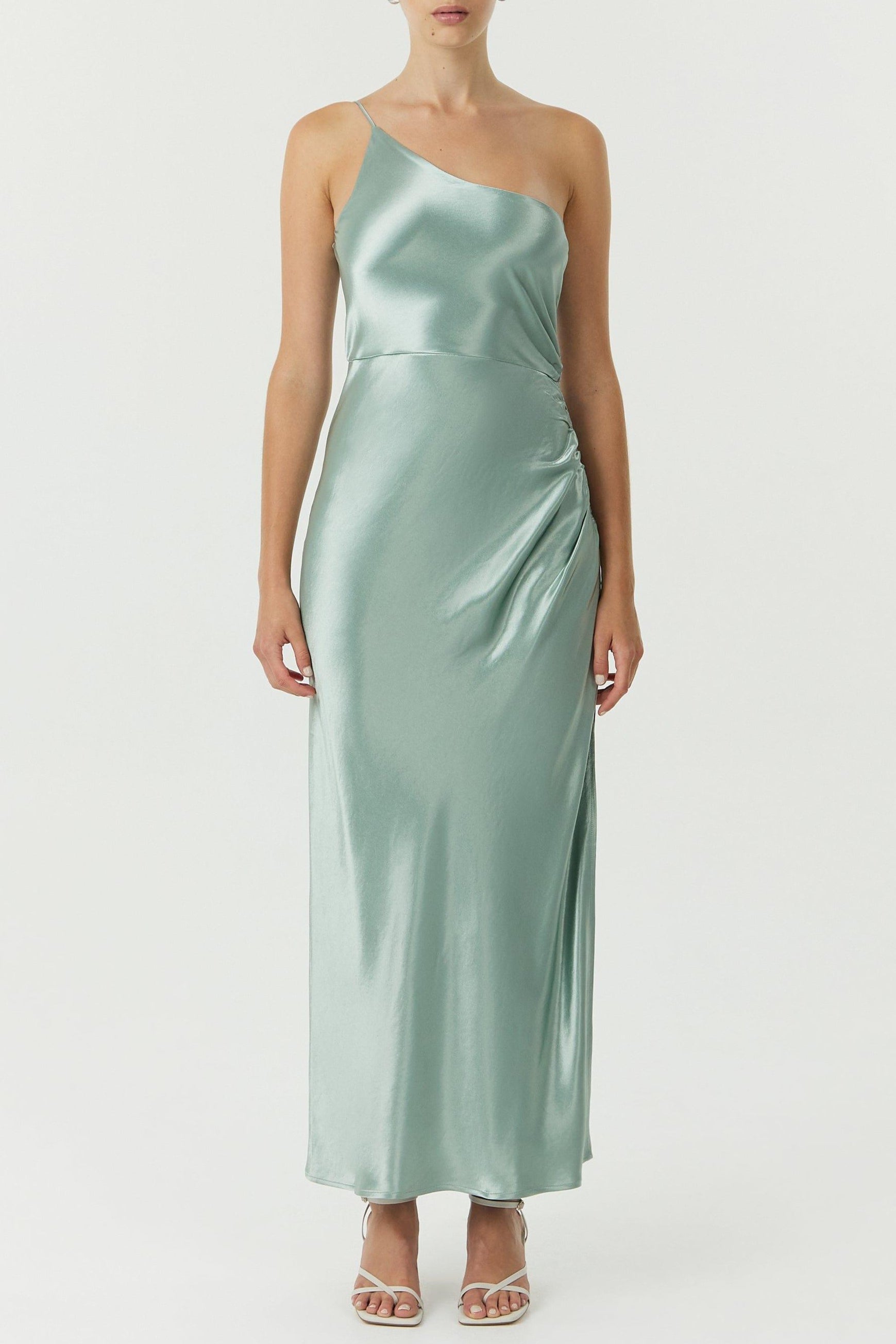 Flowering Girl Women Satin Gather One Shoulder Dress | Wave