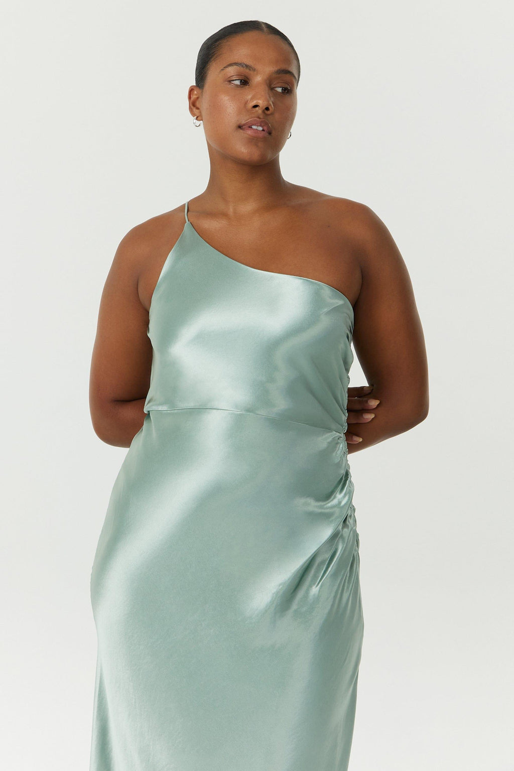 Flowering Girl Women Satin Gather One Shoulder Dress | Wave