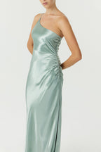 Flowering Girl Women Satin Gather One Shoulder Dress | Wave