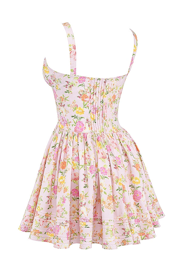 Flowering Girl Women Pink Meadow Print Cotton Mini Dress
