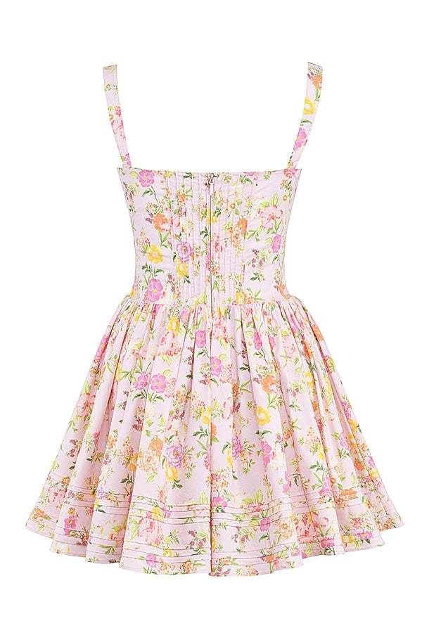 Flowering Girl Women Pink Meadow Print Cotton Mini Dress