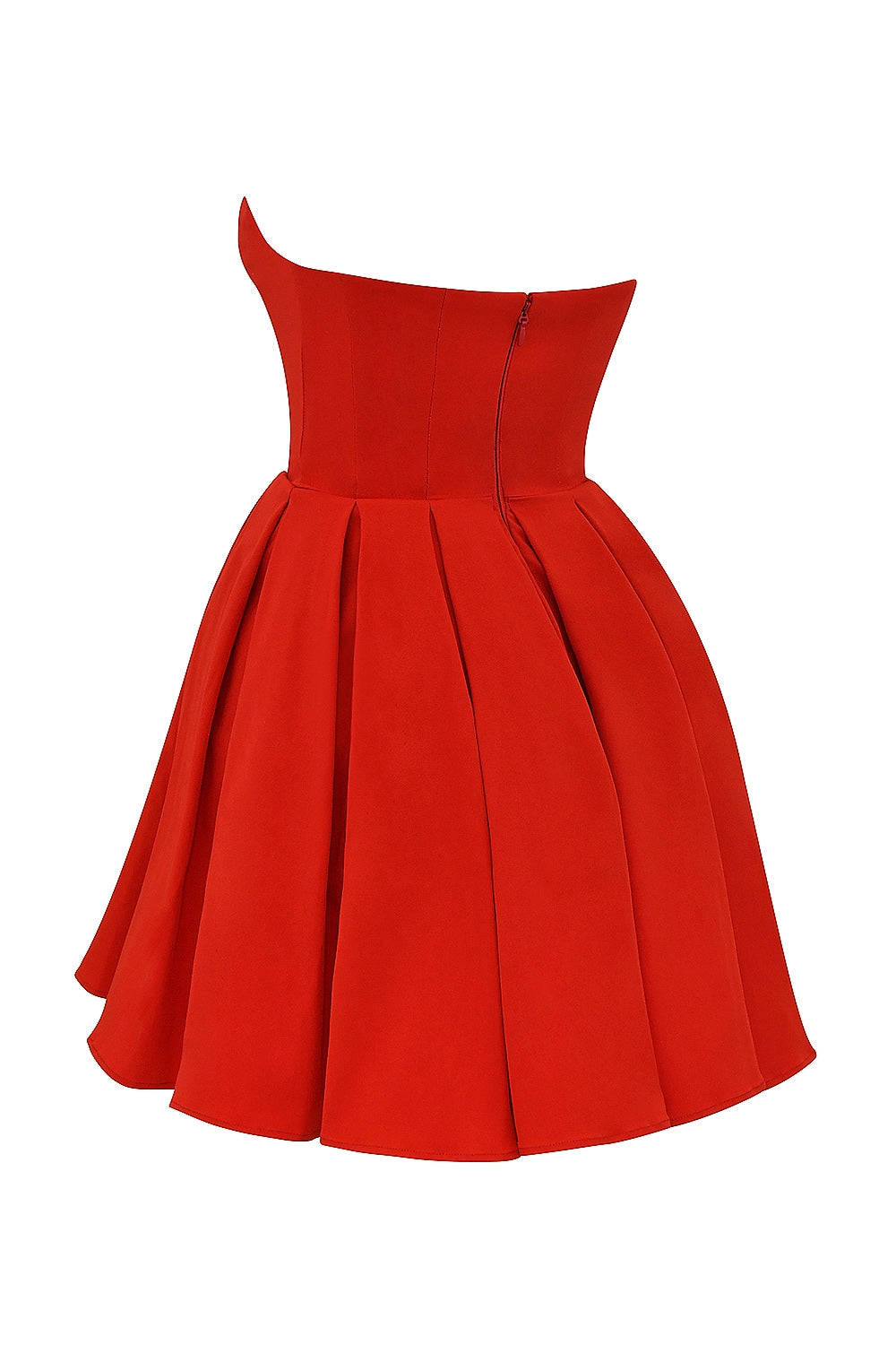 Flowering Girl Women tomato red strapless pleated mini dress