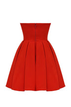 Flowering Girl Women tomato red strapless pleated mini dress