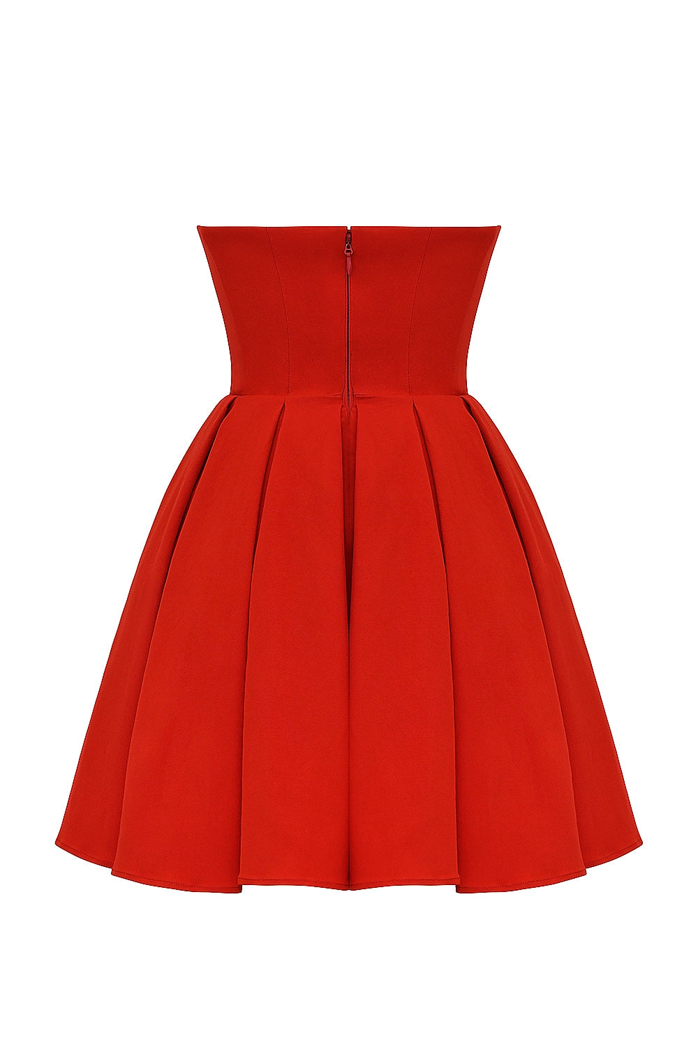 Flowering Girl Women tomato red strapless pleated mini dress