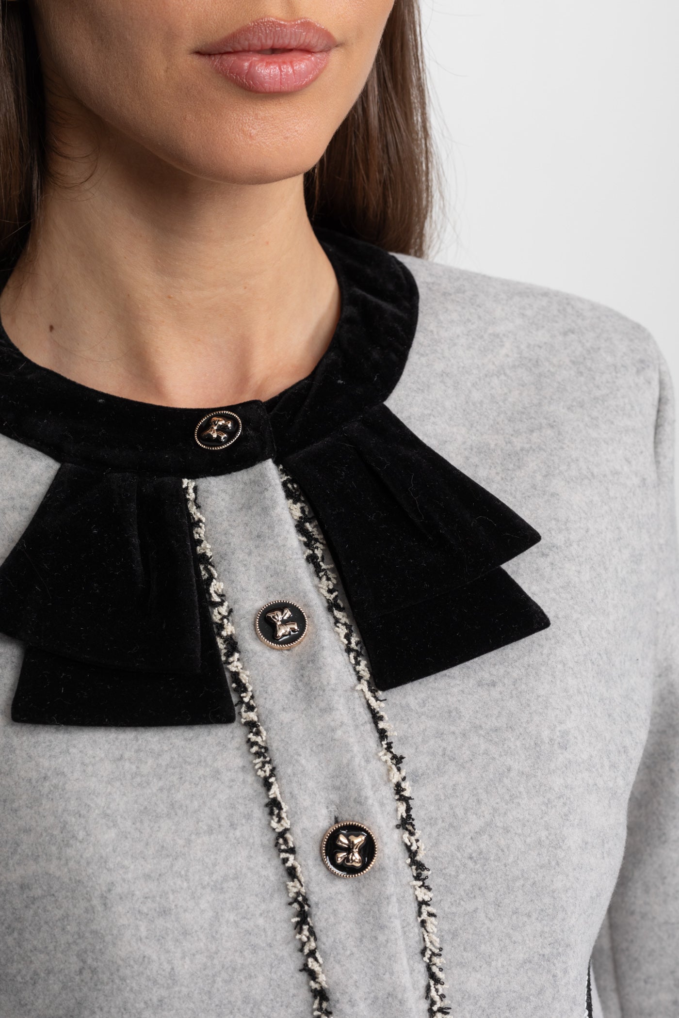 amy Grey  Co-Ord Set with Velvet Bow Collar Detail