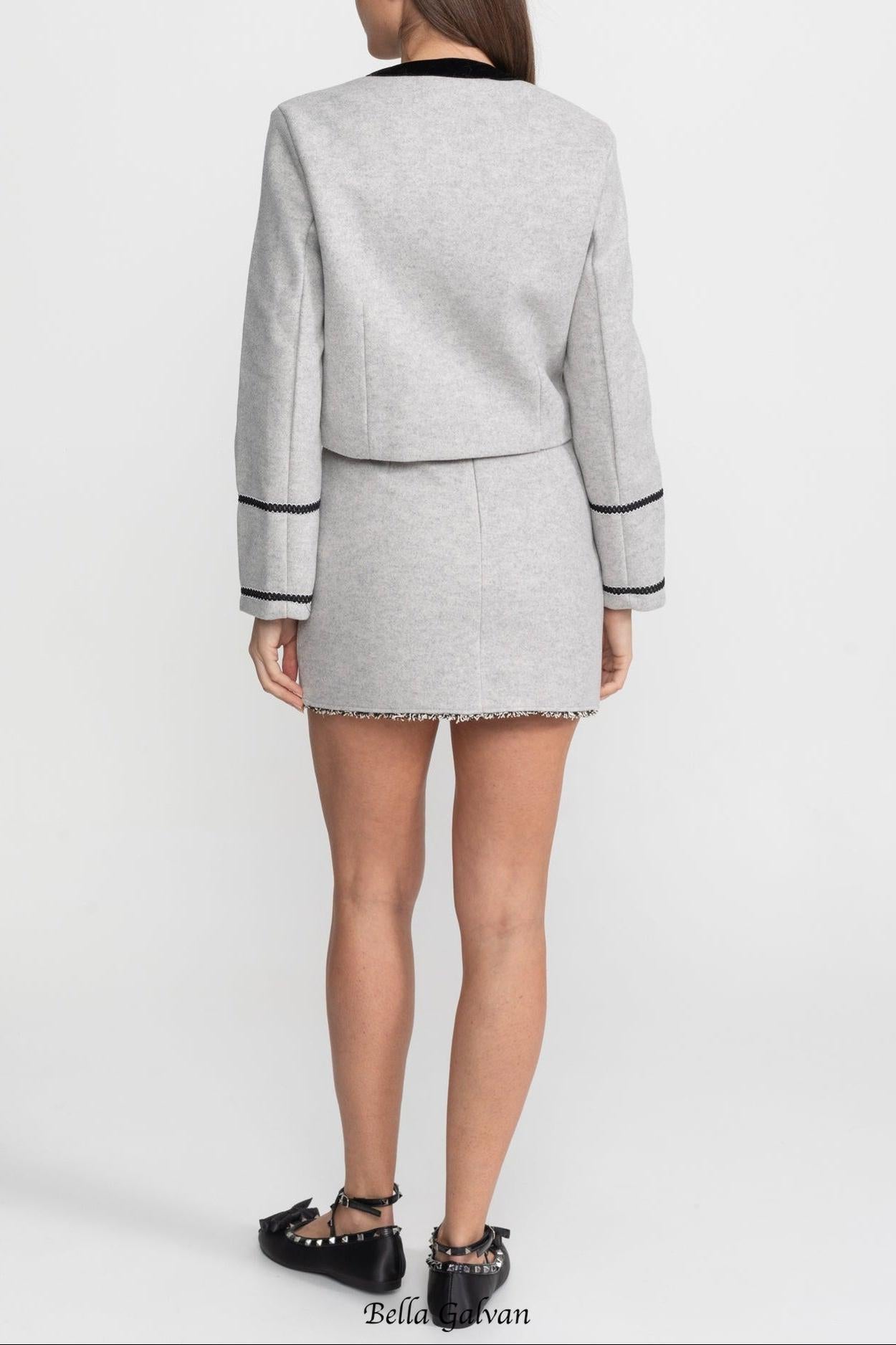amy Grey  Co-Ord Set with Velvet Bow Collar Detail