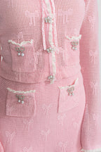 joanna Knit Co-ord Set With Pearl & Bow Detailing – Pink