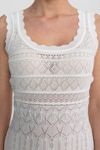 Flowering Girl Women Sleeveless Mini Dress With Scalloped Lace Trim - White