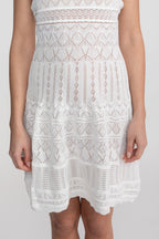 Flowering Girl Women Sleeveless Mini Dress With Scalloped Lace Trim - White