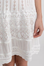 Flowering Girl Women Sleeveless Mini Dress With Scalloped Lace Trim - White