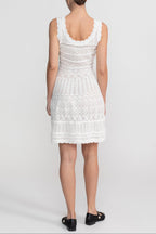 Flowering Girl Women Sleeveless Mini Dress With Scalloped Lace Trim - White