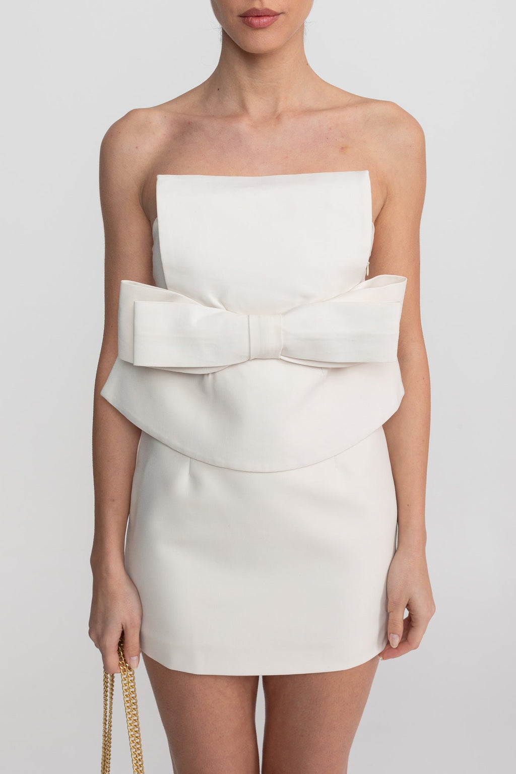 vicky white Strapless Mini Dress With Oversized Bow Waist