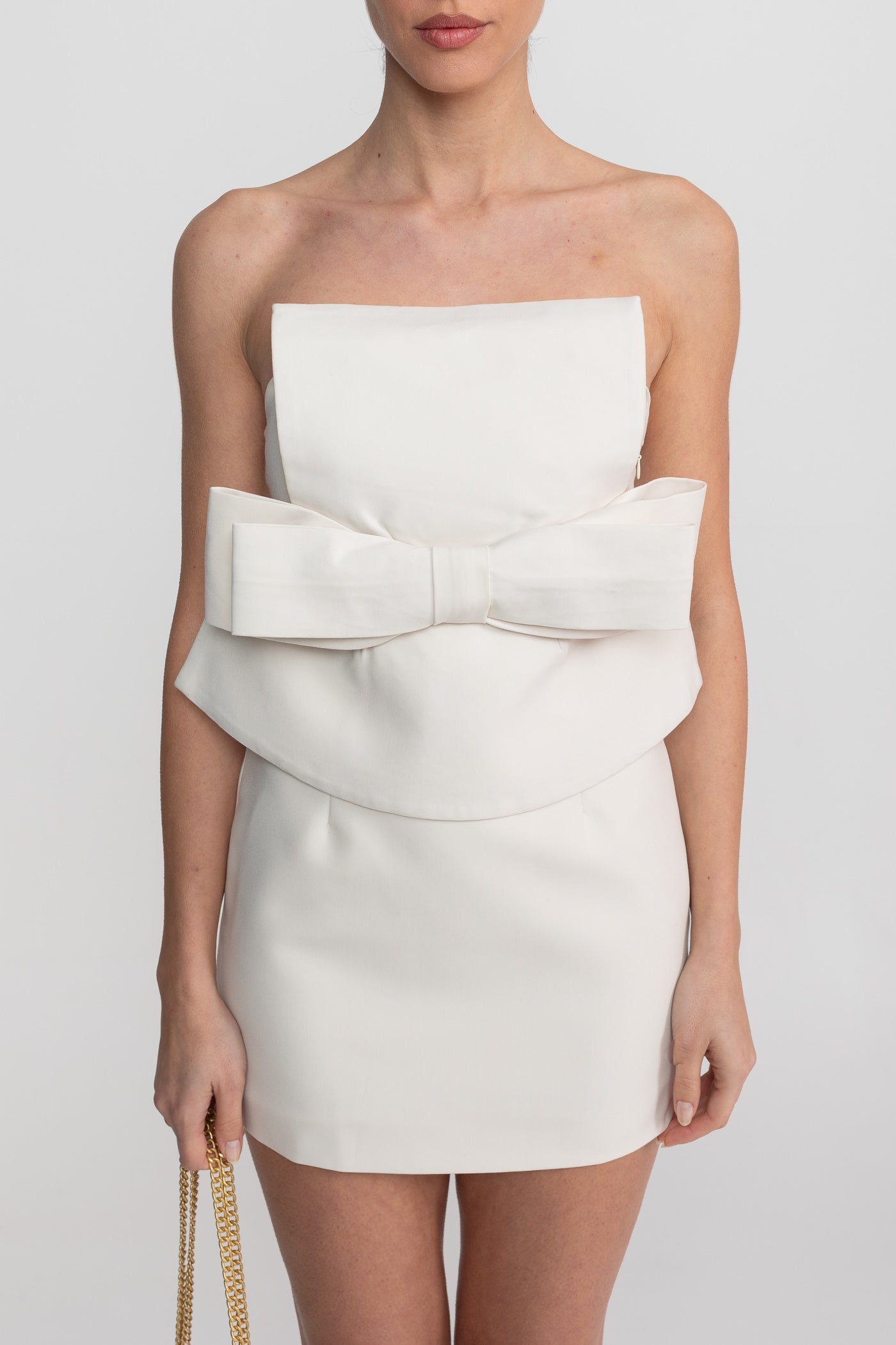 vicky white Strapless Mini Dress With Oversized Bow Waist