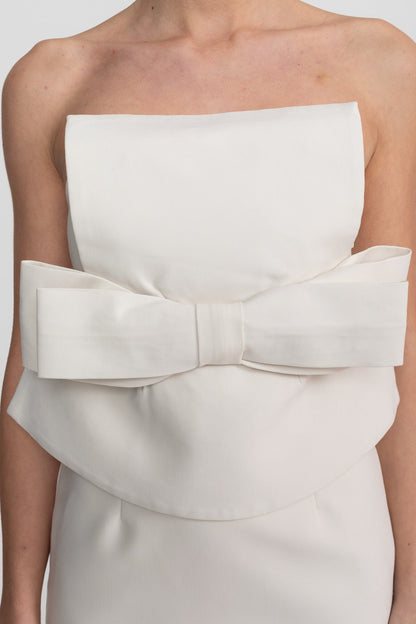 vicky white Strapless Mini Dress With Oversized Bow Waist