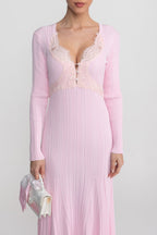 apphia Pink Contrast Lace Knit Midi Dress