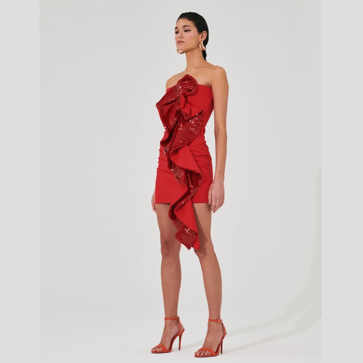 Flowering Girl Women amelia sequin ruffle red mini dress