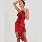 Flowering Girl Women amelia sequin ruffle red mini dress