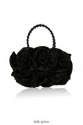 Flowering Girl Women Satin Rosettes Pearl Handbag