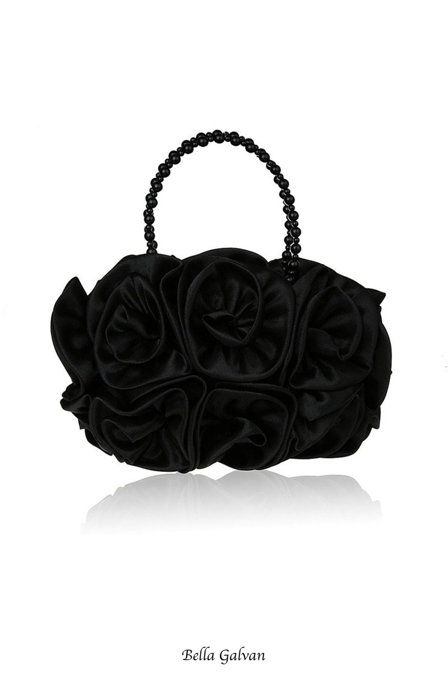 Flowering Girl Women Satin Rosettes Pearl Handbag