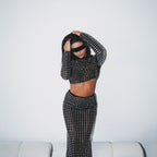 Metallic Sequin Mesh Top In Black