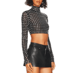 Metallic Sequin Mesh Top In Black