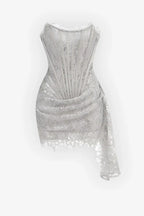 Silver Strapless Lace Corset Mini Dress