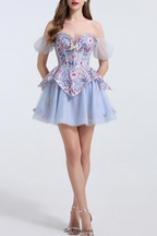 kelly floral print embroidery tulle puffy mini dress