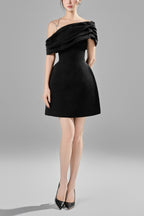Flowering Girl Women Asymmetric Neck Taffeta Mini Dress In Black