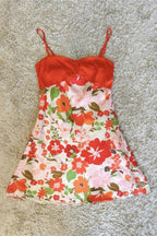 Two-Tone Satin Bust Floral Slip Mini Dress