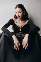 Flowering Girl Women black A-line Cold Shoulder Sleeved Spandex Taffeta Maxi Dress