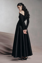 Flowering Girl Women black A-line Cold Shoulder Sleeved Spandex Taffeta Maxi Dress