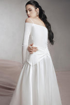 Flowering Girl Women white A-line Cold Shoulder Sleeved Spandex Taffeta Maxi Dress